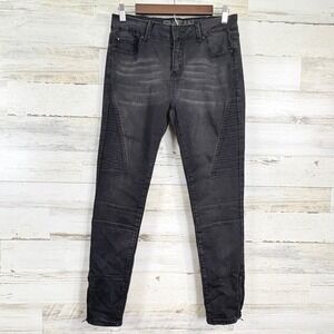 ENJEAN Black Wash Moto Biker Skinny Jeans Women's Size 11 Zippers Accent‎